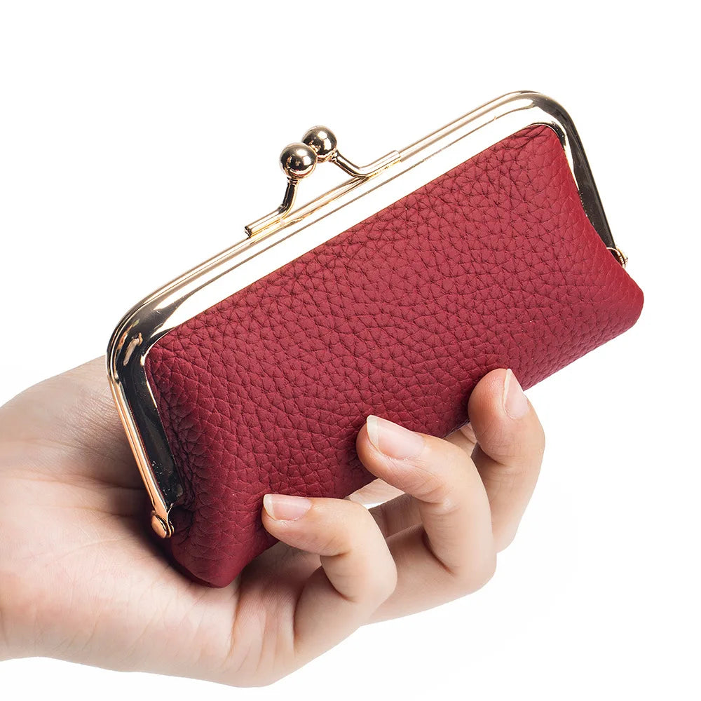 Genuine Leather Clip Wallet Bag – Cowhide Small Handbag for Coins, Car Keys, Lipstick & Earphone Storage, Women’s Pouch Case