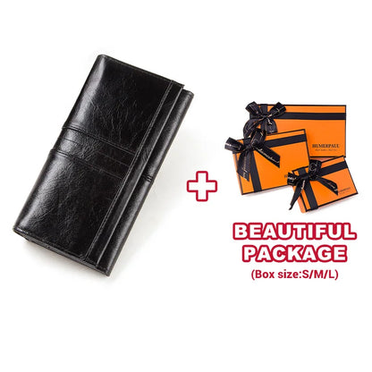 Women's Genuine Leather Clutch Wallet – RFID Blocking Phone Purse with Zipper Pocket
