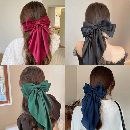 Chiffon Bow Hair Clip: Large Bowknot Stain Hairpin Barrette for Women - Solid Color Ponytail Clip, Stylish Headwear Gift