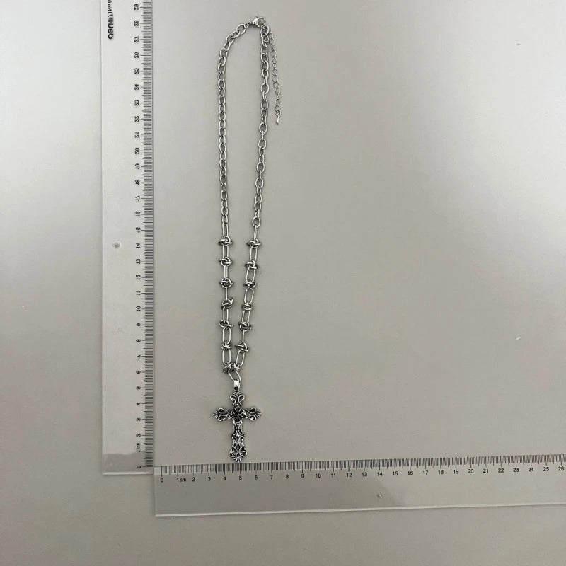 Vintage Cross Pendant Necklace – Kpop Punk Long Chain Retro Jewelry for Women, Korean Fashion Gift