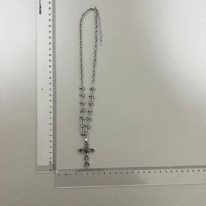 Vintage Cross Pendant Necklace – Kpop Punk Long Chain Retro Jewelry for Women, Korean Fashion Gift