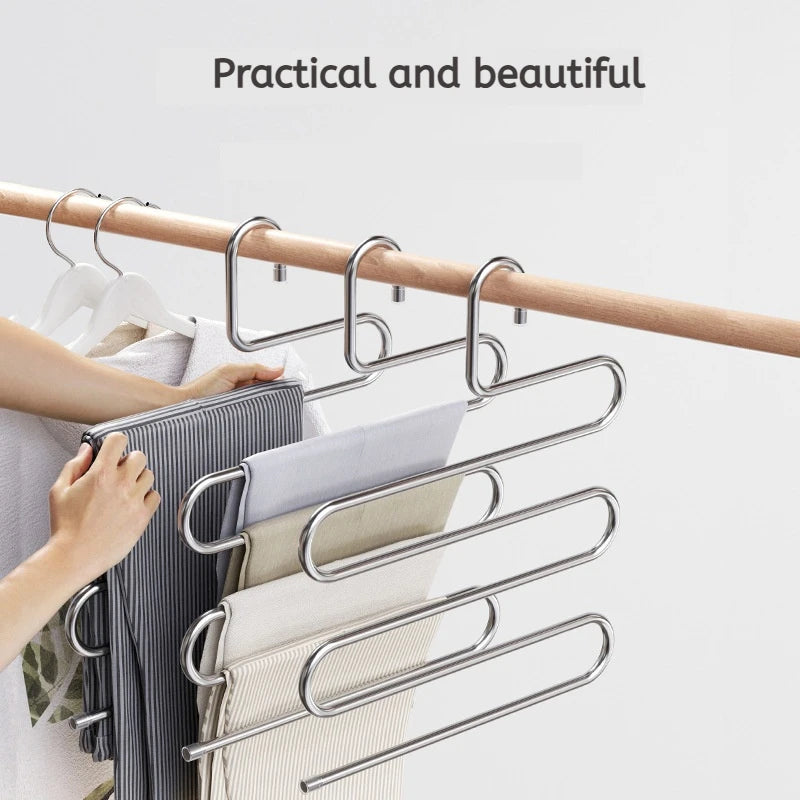 5 Layers Multifunctional Non-Slip Clothes Hanger Rack | Space-Saving Pants & Clothing Storage Organizer