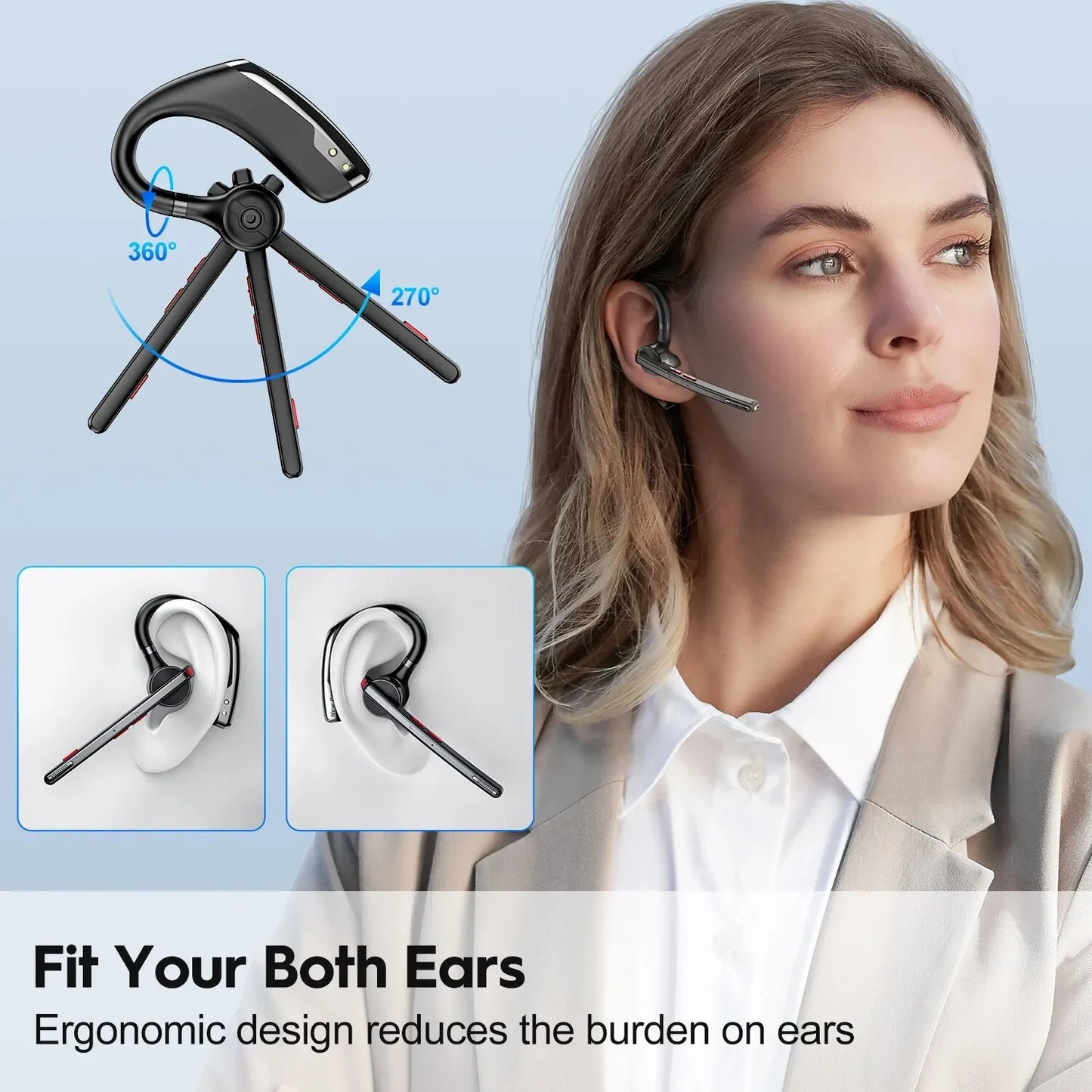 New Bee M51 Bluetooth 5.2 Wireless Headset – Dual-Mic CVC8.0 Noise Cancelling Handsfree Earbuds for Business