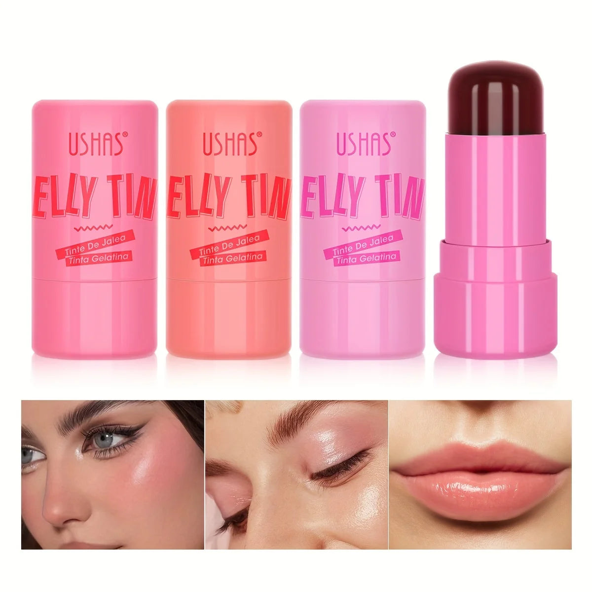 4 Color Jelly Blush Stick – 3-in-1 Multi-Use Matte Blush, Lip Balm & Eyeshadow, Moisturize & Brighten Lip Gloss