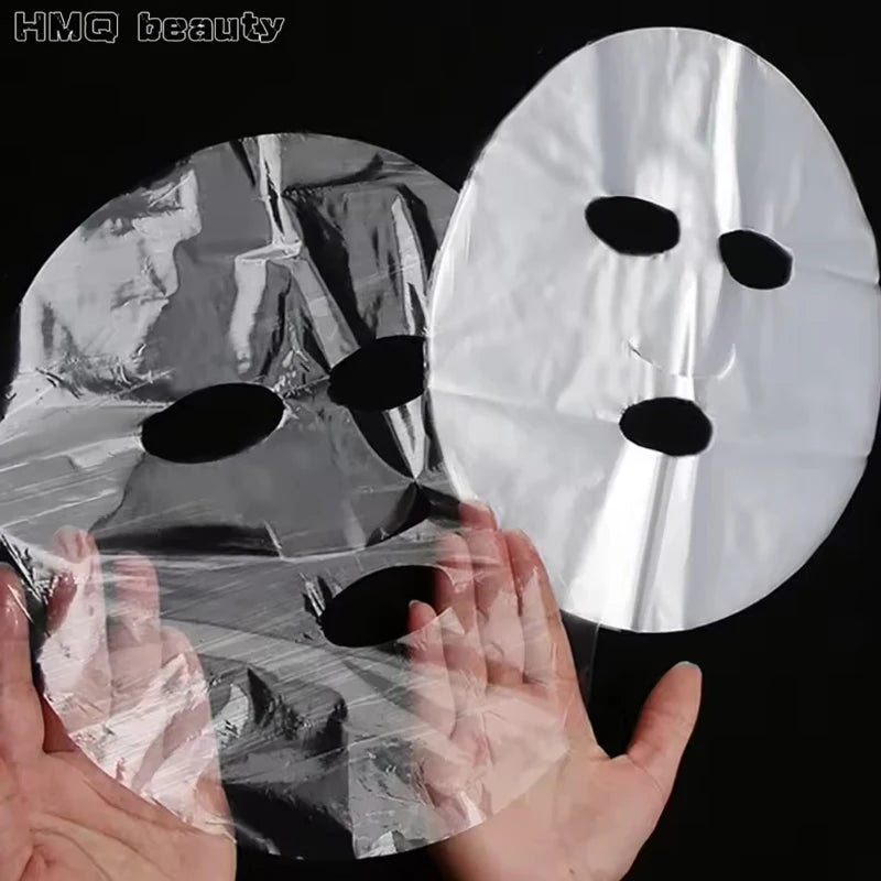 Disposable Full Face & Neck Beauty Wraps - 100/500pcs Transparent Plastic Film Mask Covers