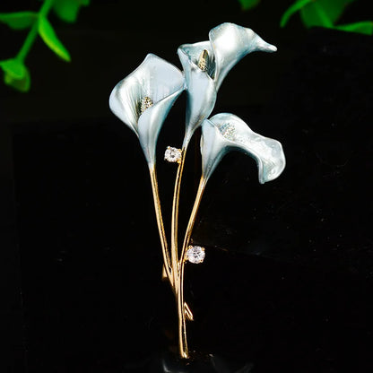 Luxury Tulip Flower Brooch Pin with White Stone – Elegant Rose Floral Jewelry for Women (2023 Design)