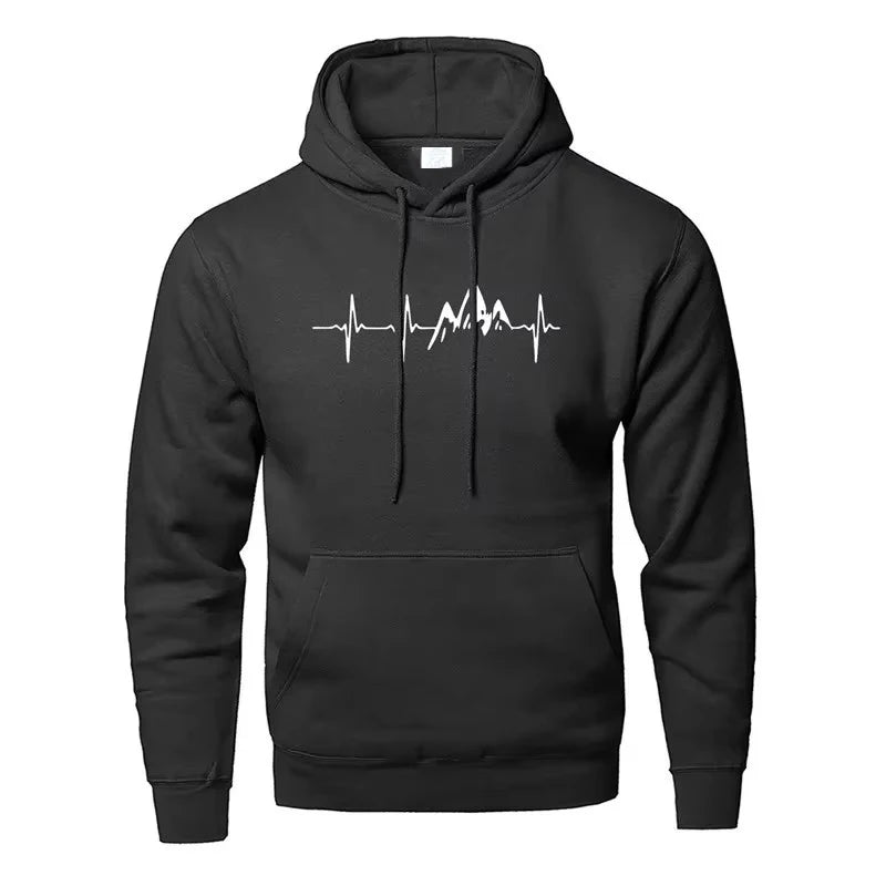 Mountain Heartbeat Hoodie – Teen Sweatshirt, Autumn Long Sleeve Hooded Sportswear in Black & Gray