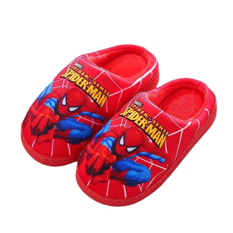 Cartoon Spider-Man Cotton Slippers – Warm Autumn & Winter Indoor Shoes for Kids, Boys’ Fashion Footwear
