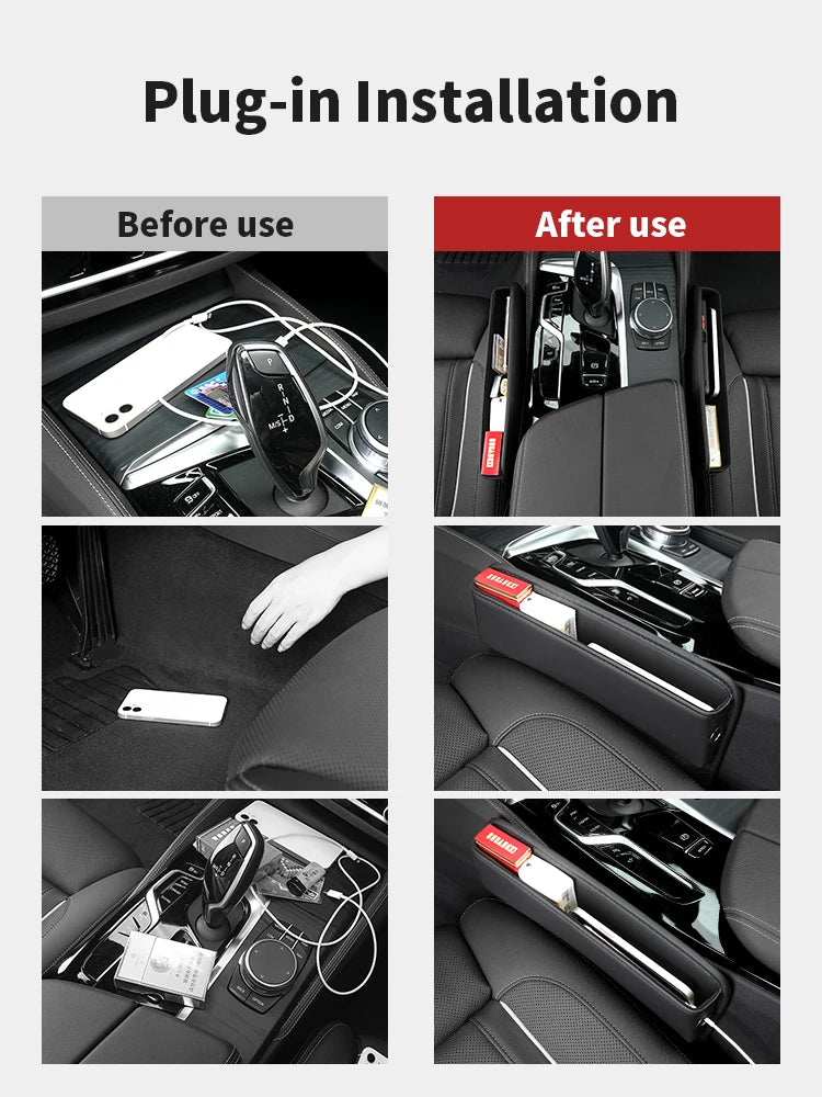 Leather Car Seat Gap Organizer – Multifunction Console Crevice Filler, Side Storage Box with Cup Holder, Car Interior Storage Pocket