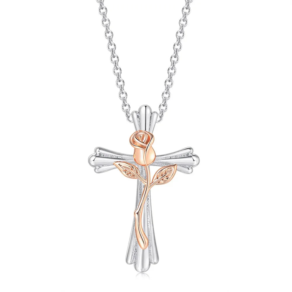 Heart Cross Pendant Necklace for Women – Double Color Aesthetic Choker Chain with Cross Design, Stainless Steel Christmas Gift Jewelry N231