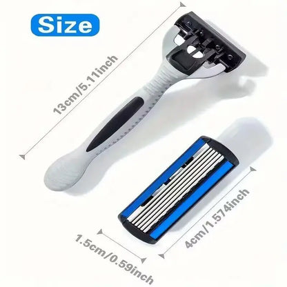 Men’s 6-Layer Stainless Steel Shaver – Classic Detachable & Reusable Razor Blade