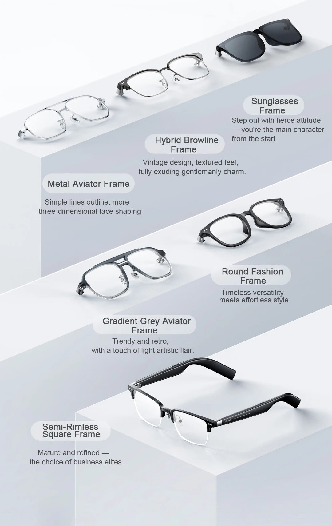 XIAOMI MIJIA Smart Audio Glasses Joyful Edition — Bluetooth 5.2, Detachable Headset, Long Standby, 2h Fast Charge, Anti-Leakage Sound