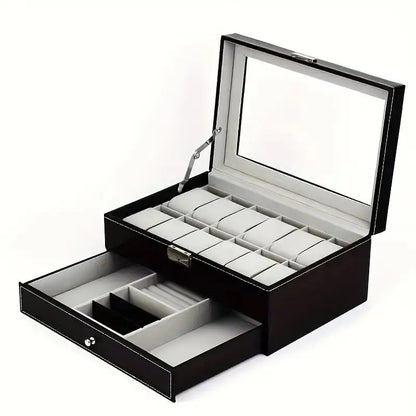 PU Leather Jewelry & Watch Organizer Box — Storage Case for Rings, Earrings, Bracelets, Perfect Gift Casket