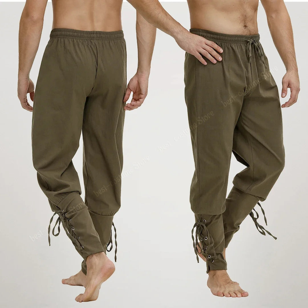 Men's Pirate Renaissance Pants – Medieval Drawstring Shorts for Halloween & Cosplay Costumes