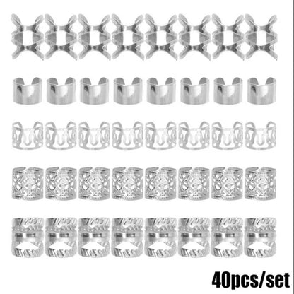 32-60PCS Human Hair Braiding Rings Kit — Gold, Silver & Wood Dreadlock Accessories Set for Men & Women Hair Styling