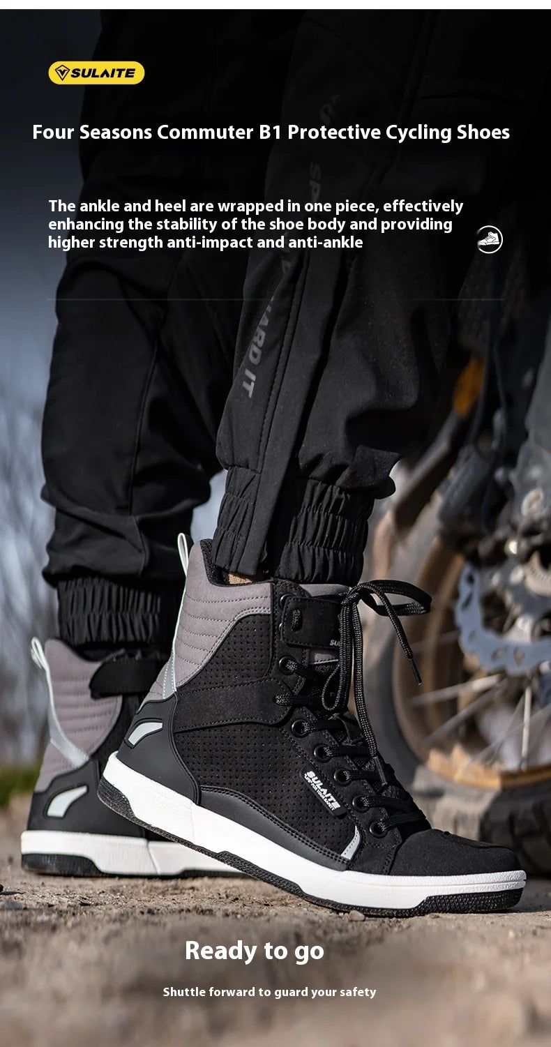 Motorcycle Riding Shoes - Breathable High-Cut, Anti-Fall, Anti-Slip Knight Boots, Parkour Shoes, All-Season Casual Motorcycle Boots