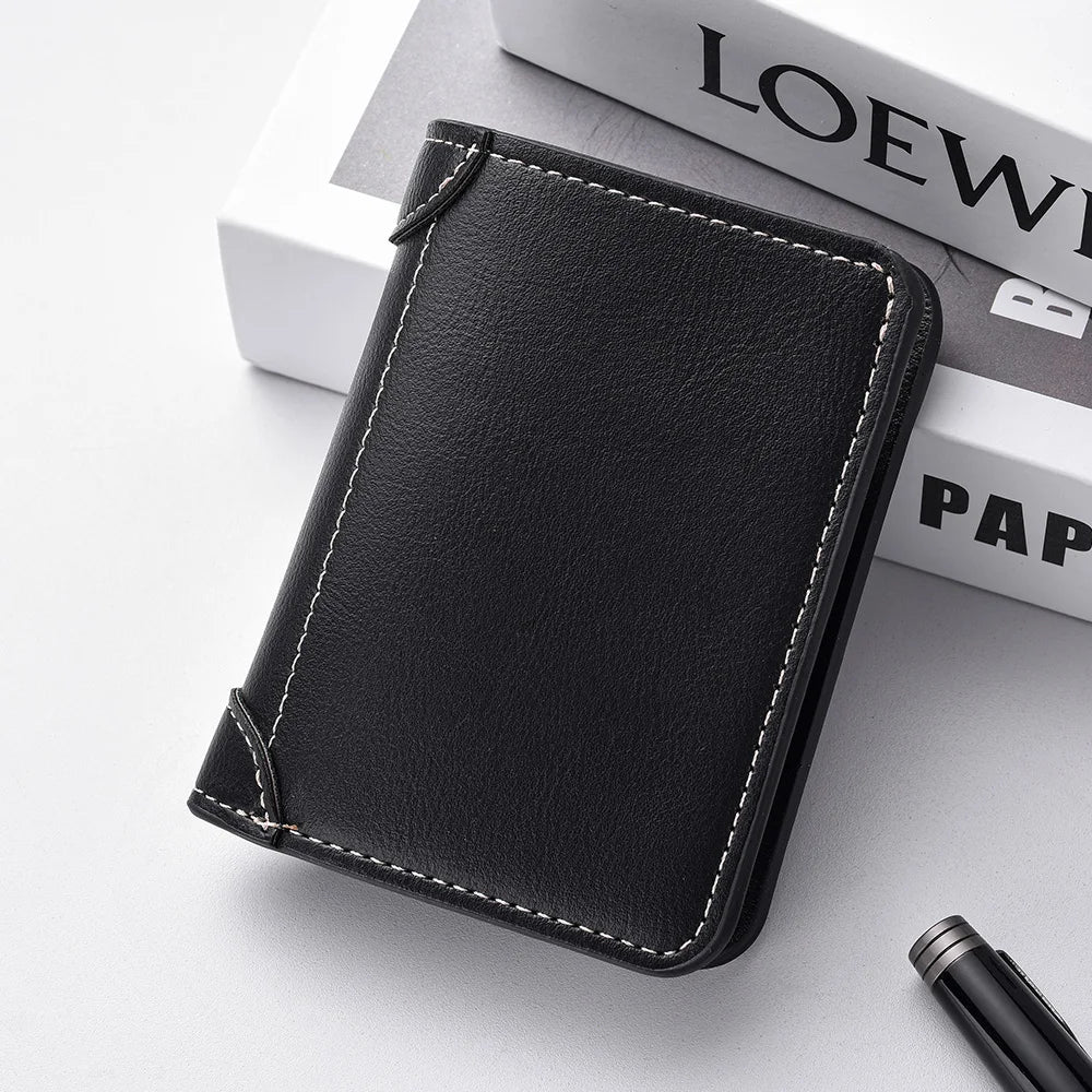 Ultra Thin Mini Leather Wallet - Soft PU Credit Card Holder Vertical Short Wallet for Men