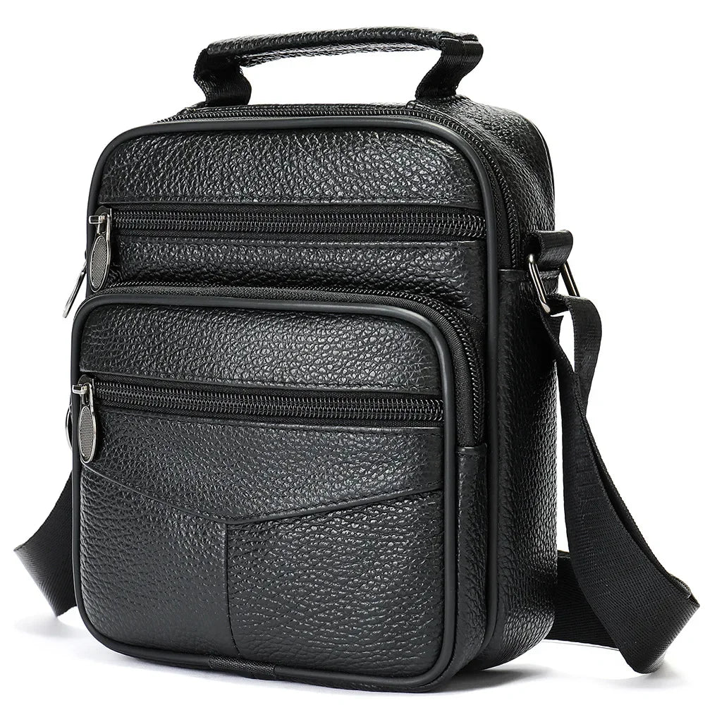Men’s Genuine Leather Crossbody Bag – Small Outdoor Casual Bag for Motorcycle and Daily Use
