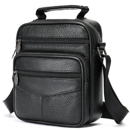 Men’s Genuine Leather Crossbody Bag – Small Outdoor Casual Bag for Motorcycle and Daily Use