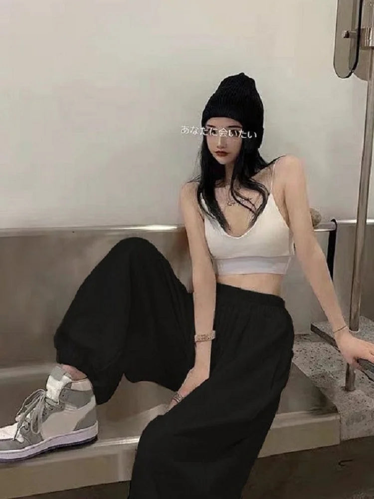 Women's White Wide Leg Jogger Sweatpants - Casual Fashion Sports Ankle-Length Trousers