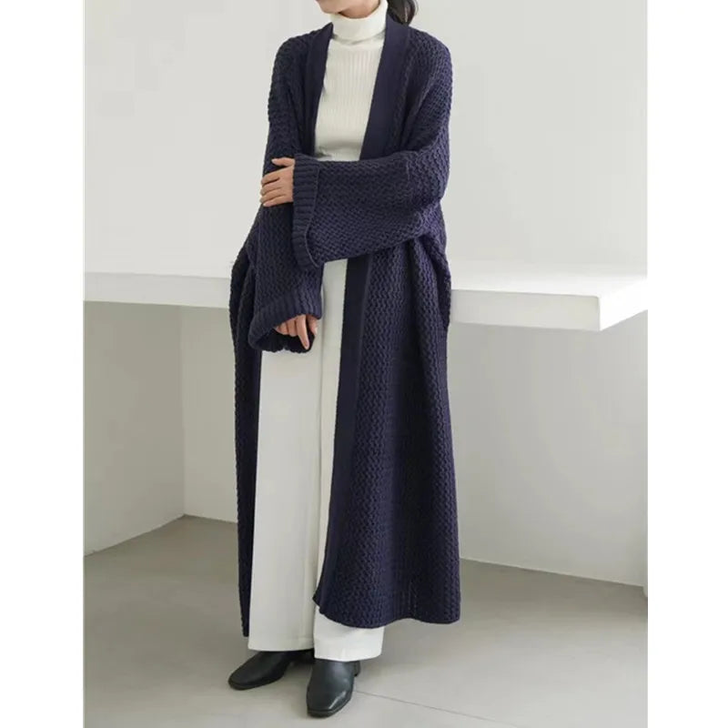 Thick Loose Long Cardigan Sweater Coat – Long Sleeve Warm Knit Outerwear, V-Neck Casual Office Jacket for Women, Fall & Winter