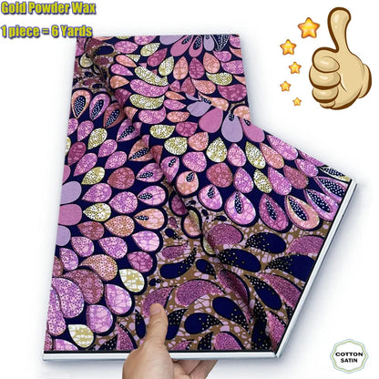 African Grand Golden Wax Fabric - Glitter Gold Ankara Pagne Batik Print Soft Cotton Fabric