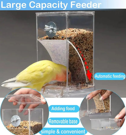 Automatic Bird Cage Feeder - Transparent No-Mess Anti-Spill Food Container for Parrots & Small Pet Birds