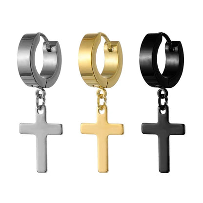 Stainless Steel Cross Star Dangle Earrings - Punk Gothic Hoop Huggie Jewelry for Men & Women