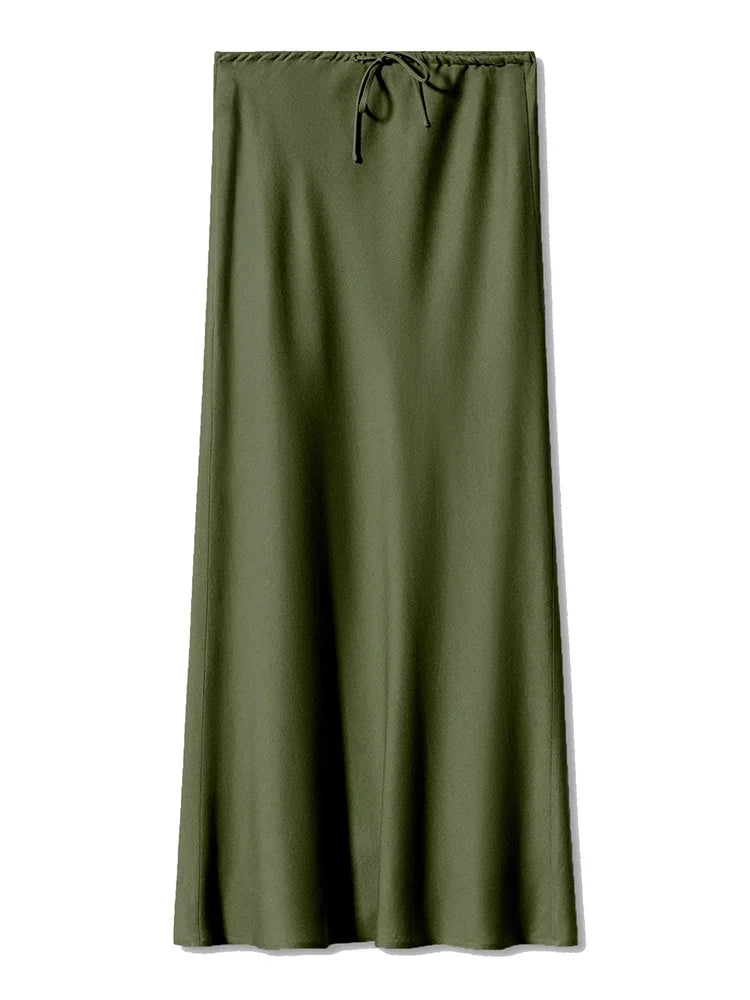 Women’s Long Satin Maxi Skirt – Luxury Shiny High Waist Straight Fit Elegant Skirt for Spring Summer Casual Fashion