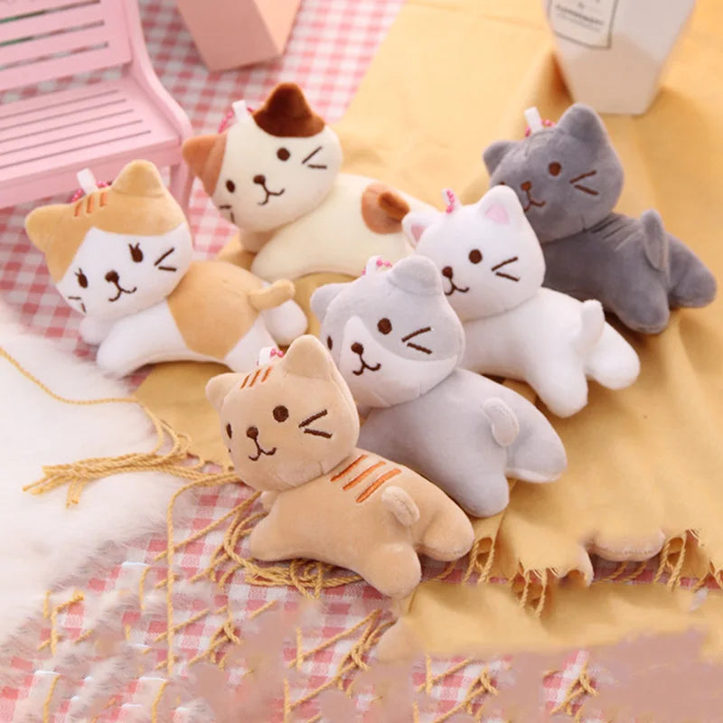 Six-Color Cute Cartoon Cat Plush Pendant - Tilt-Head Kitten Doll for Backpacks, Christmas, Halloween, and Gifts