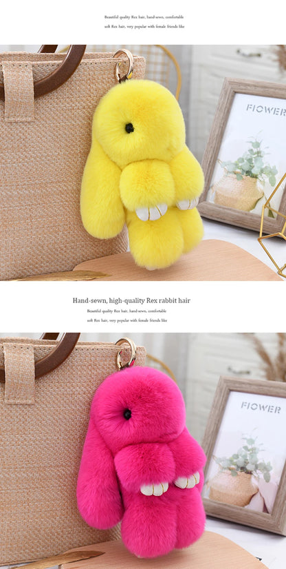 100% Natural Rex Rabbit Fur Keychain – Fluffy Bunny Bag Charm, Doll Toy & Lovely Pendant