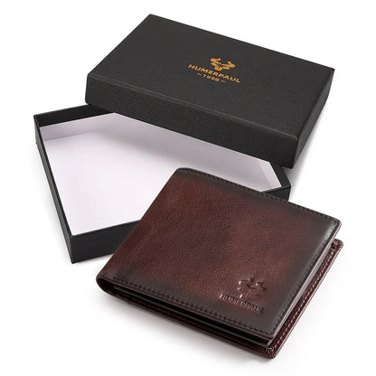 KAVIS Handmade Genuine Leather Men's Wallet RFID Blocking Card Holder with ID Window – Large Capacity Fashion Money & Card Storage Wallet