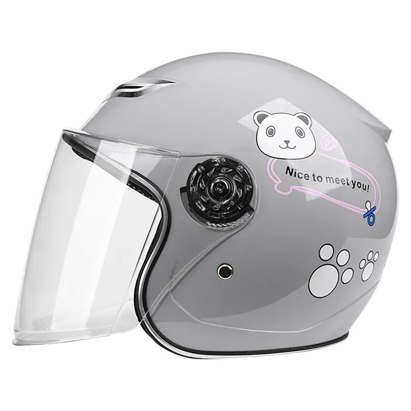 Children's Helmet with Cute Cartoon Pattern – Anti-Fall Open Face Safety Helmet for Kids, Four Seasons Motorcycle Protection