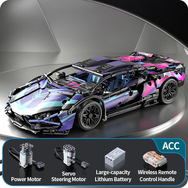1280PCS Technical Racing Sports Car Building Blocks – Mechanical Supercar Model Kit Puzzle Toy for Kids & Adults Gift