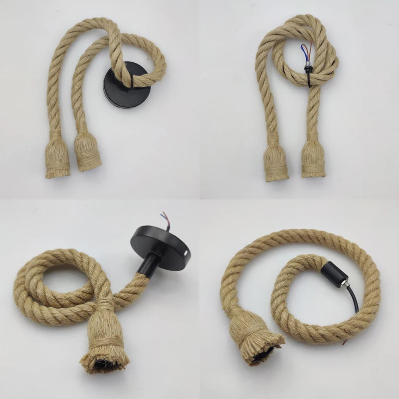 Vintage Hemp Rope Pendant Lights: Industrial E27 Indoor Lighting for Loft, Living Room, Bar - Retro Hanging Lamp with Attic Personality