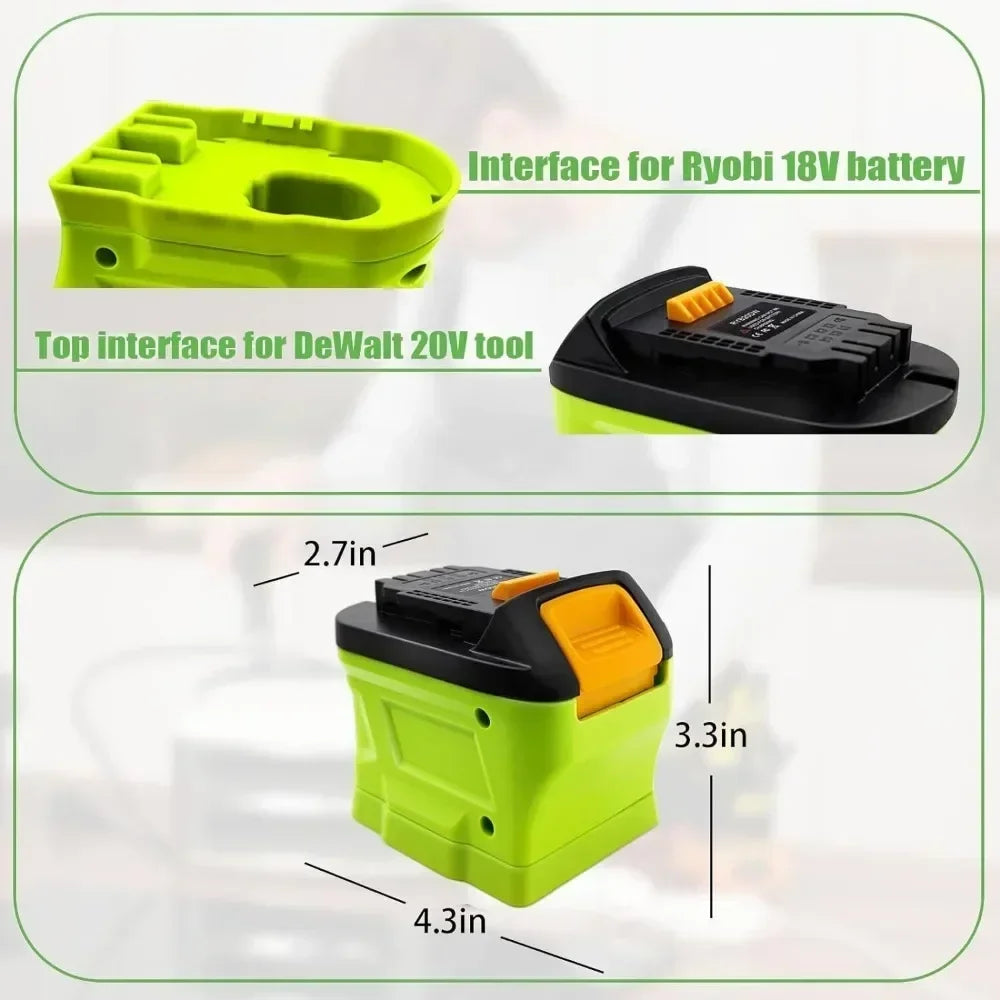 Battery Adapter Converter - Ryobi 18V Li-Ion Battery to Dewalt 20V Power Tool Compatibility Adapter