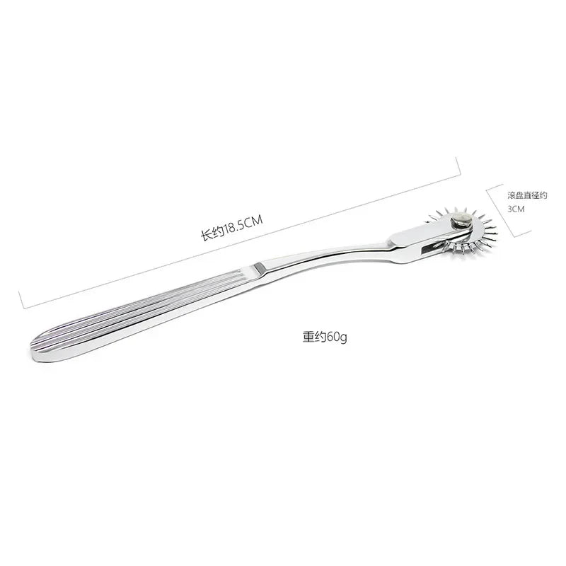 BDSM Mini Wartenberg Pinwheel — Sensation Fetish Spiked Metal Wheel with Sheath, Three-Wheel Design