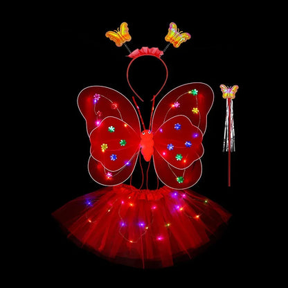 Butterfly Sequin Wings and Glowing Mesh Tutu Skirt - Fairy-Themed Dress Up for Girls' 1st and 2nd Birthday Parties and Baby Showers