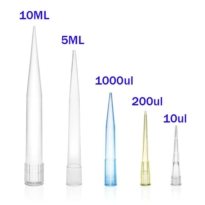 Laboratory Micropipette Tips — Disposable Plastic Pipette Tips 10µL, 200µL, 1000µL, 5mL, 10mL for Scientific Experiments