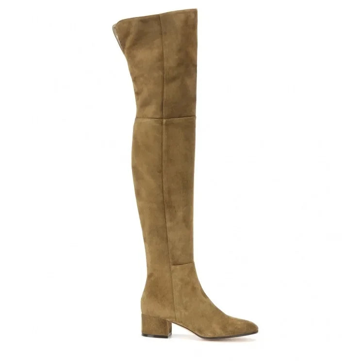 Women’s Over-the-Knee Winter Boots – Round Toe Mid Heel Faux Suede Black Fashion Shoes