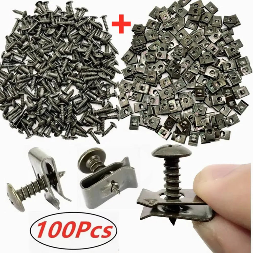 Car U-Type Metal Screw Clip Set - Anti-Rust Fastener Clips with Screws (10-100PCS)