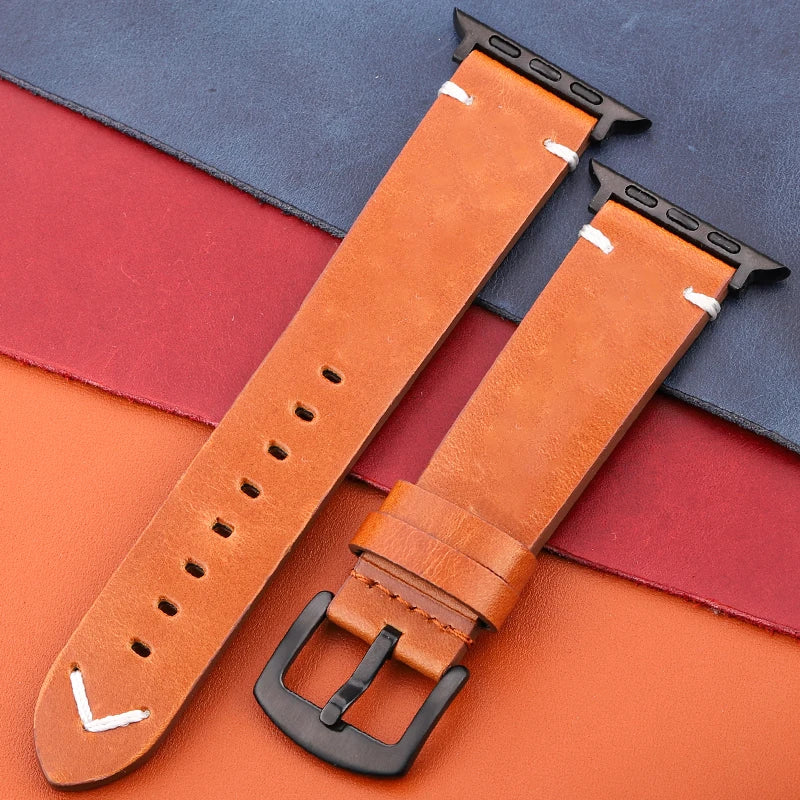 Genuine Leather Apple Watch Strap – Compatible with Series 7, 6, 5, 4, SE (40mm–49mm) for Men & Women