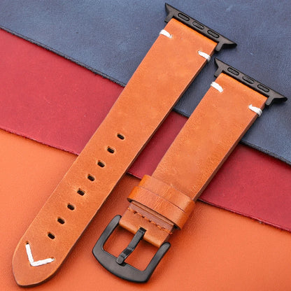 Genuine Leather Apple Watch Strap – Compatible with Series 7, 6, 5, 4, SE (40mm–49mm) for Men & Women