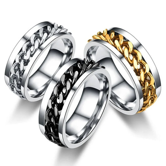 Titanium Steel Spinner Chain Ring - Rotatable Decompression Ring with Bottle Opener Design for Men & Women