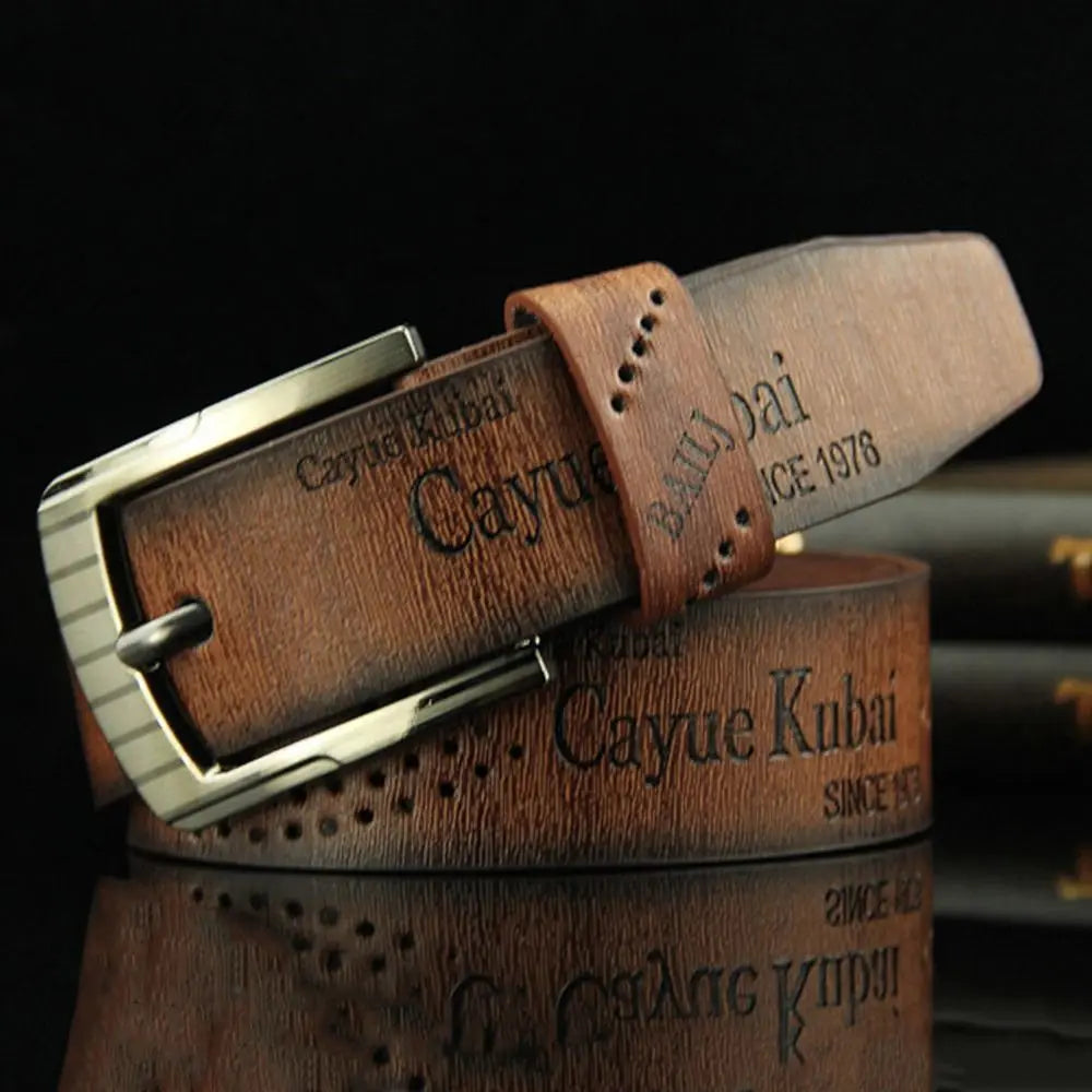 Men's Ratchet Leather Belt – Adjustable Strap with Free Buckle Replacement for Cowboy Style