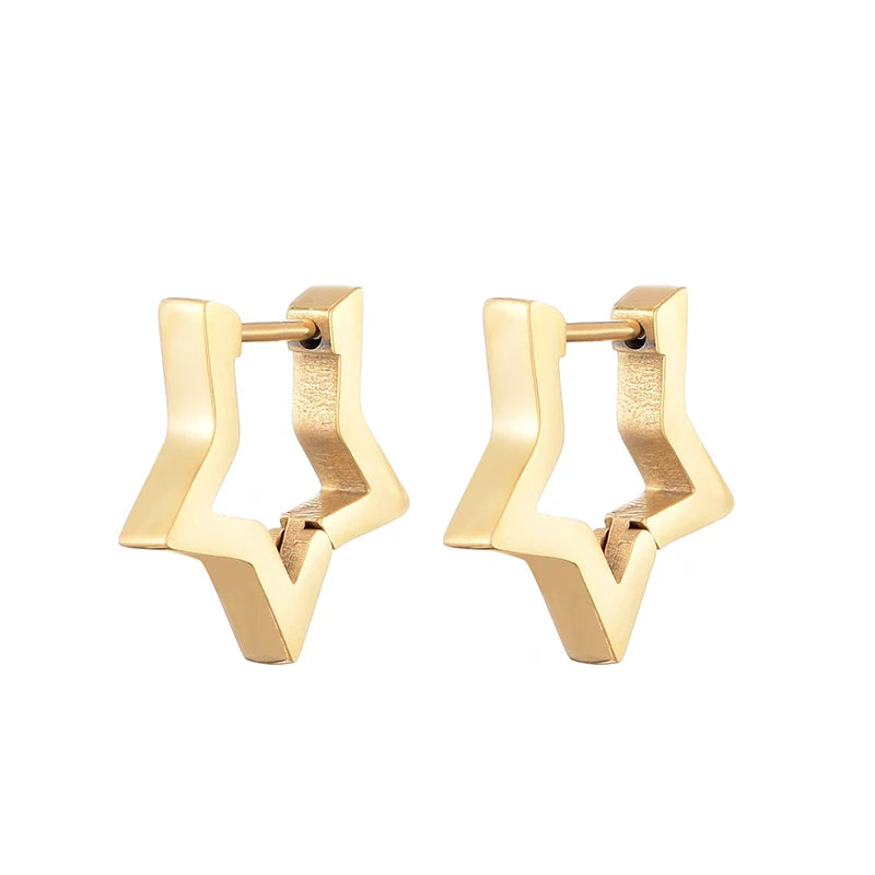 Classic Stainless Steel Hoop Earrings - Heart, Star, Oval & Geometric Punk Hip Hop Jewelry for Women & Men