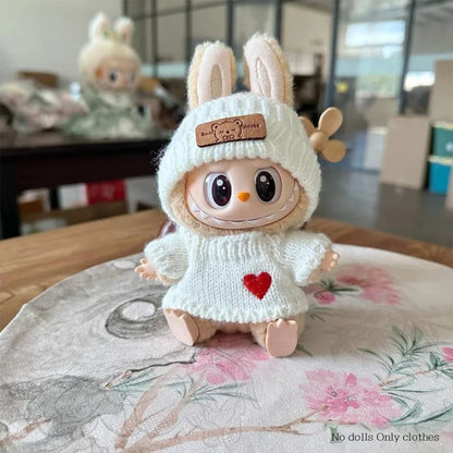 15-17cm V1 V2 Labubu Clothes Outfit — Cute Sweater & Hat Sitting Doll Accessories (No Dolls)