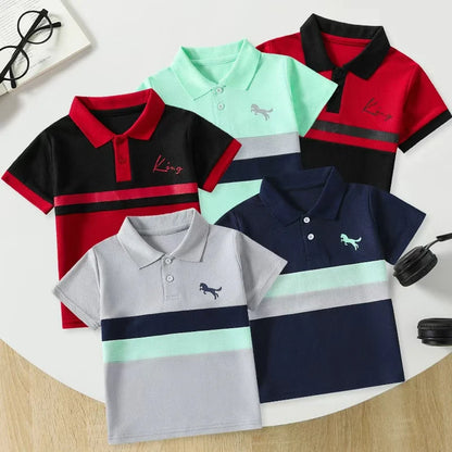 Boys' Striped Polo T-Shirt - Casual Short-Sleeve Lapel Top for Kids