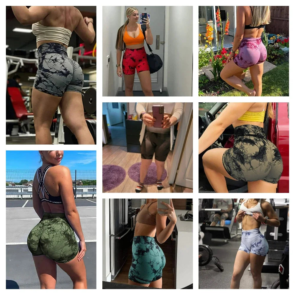 Women’s Yoga Shorts — High-Waisted Tie Dye Seamless Cycling & Running Sports Workout Gym Shorts S-XL