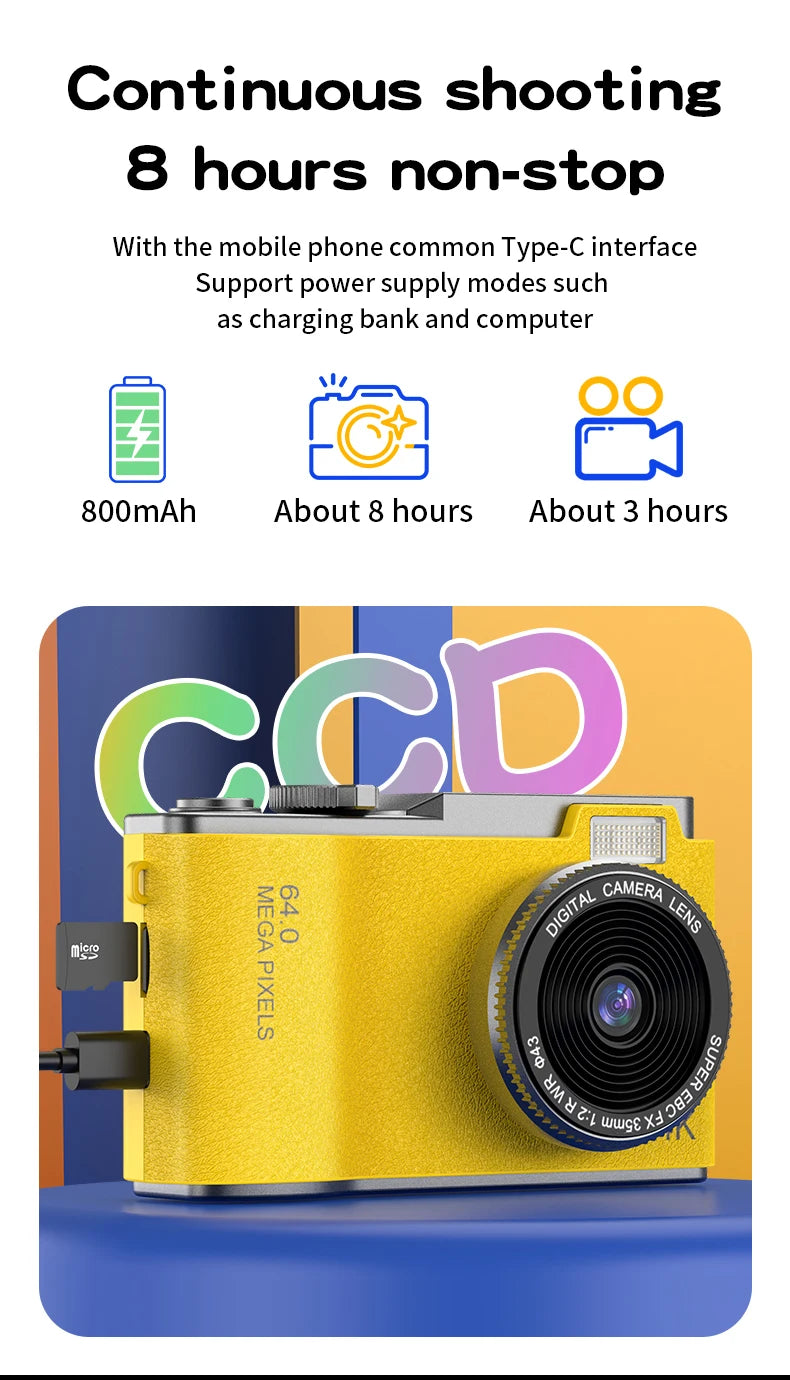 4K Digital Camera – 64MP Photography & Video Camcorder for Kids, Adults & Beginners | Rechargeable with 2.4 Inch Screen